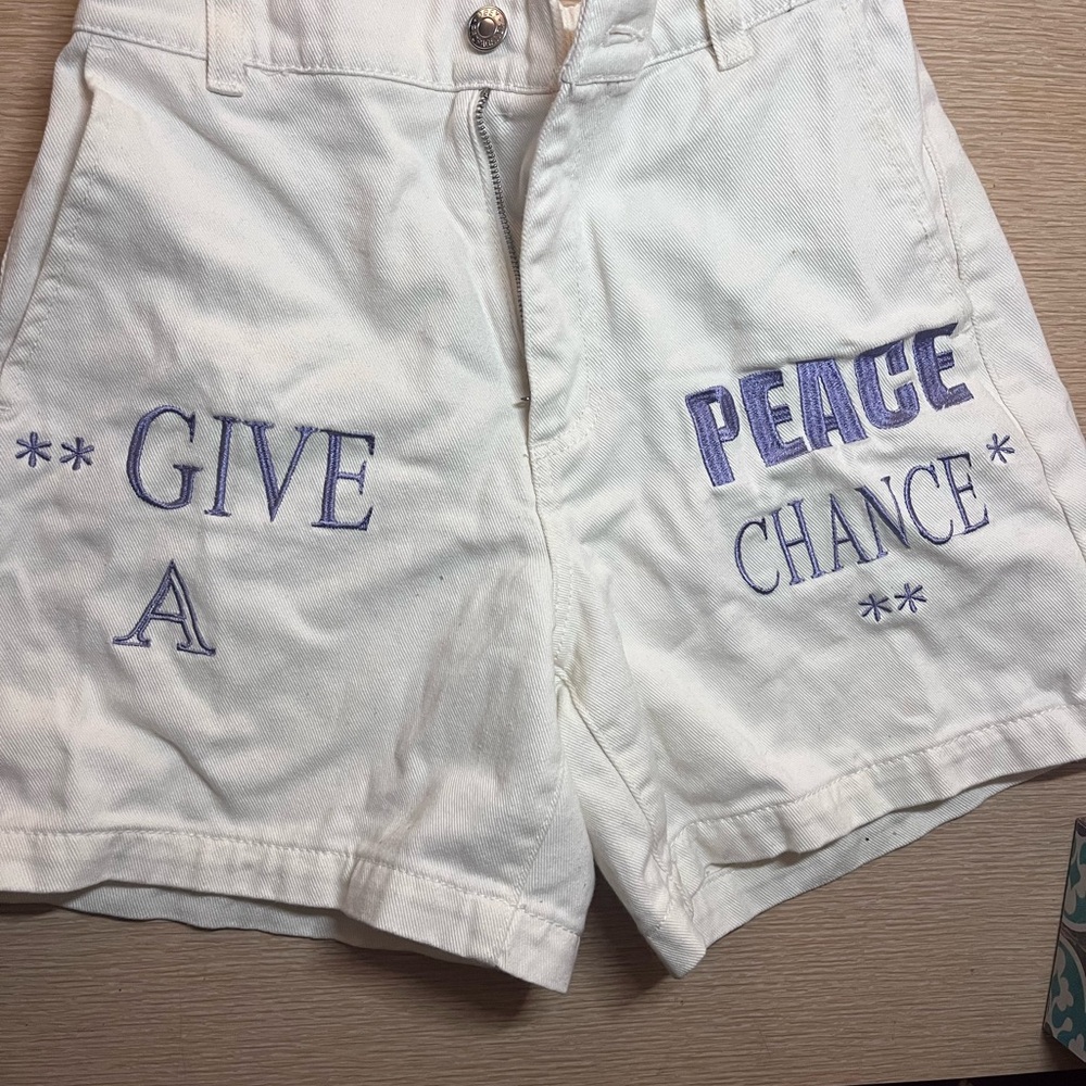 OBEY White Women's Shorts with Periwinkle  Text Design